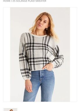 Z Supply Solange Plaid Crewneck Sweater in Cream and Black